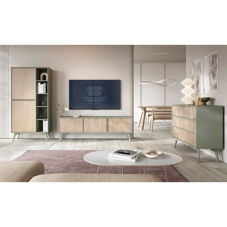 Ensemble meuble TV FOREST couleur Chevrons Scandi / Eucalyptus